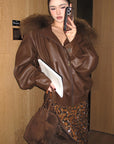 ROVENTE Detachable Fur Collar Leather Jacket