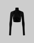 ROVENTE Draped Cropped Turtleneck Top