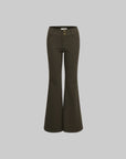 IAMXIAA Flared Casual Pants with Double Button Waist in Olive Green