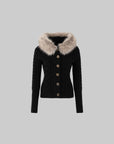 IAMXIAA Faux-Fur Hood Cable Knit Hoodie