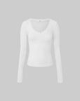 IAMXIAA Studded V-Neck Long Sleeve Tee