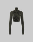 ROVENTE Draped Cropped Turtleneck Top