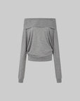 IAMXIAA Off Shoulder Knit Top Long Sleeve Pullover