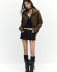 Low pixel Buckled Stand Collar Cropped Utility Jacket