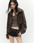 Low pixel Distressed Utility Cropped Zip Jacket