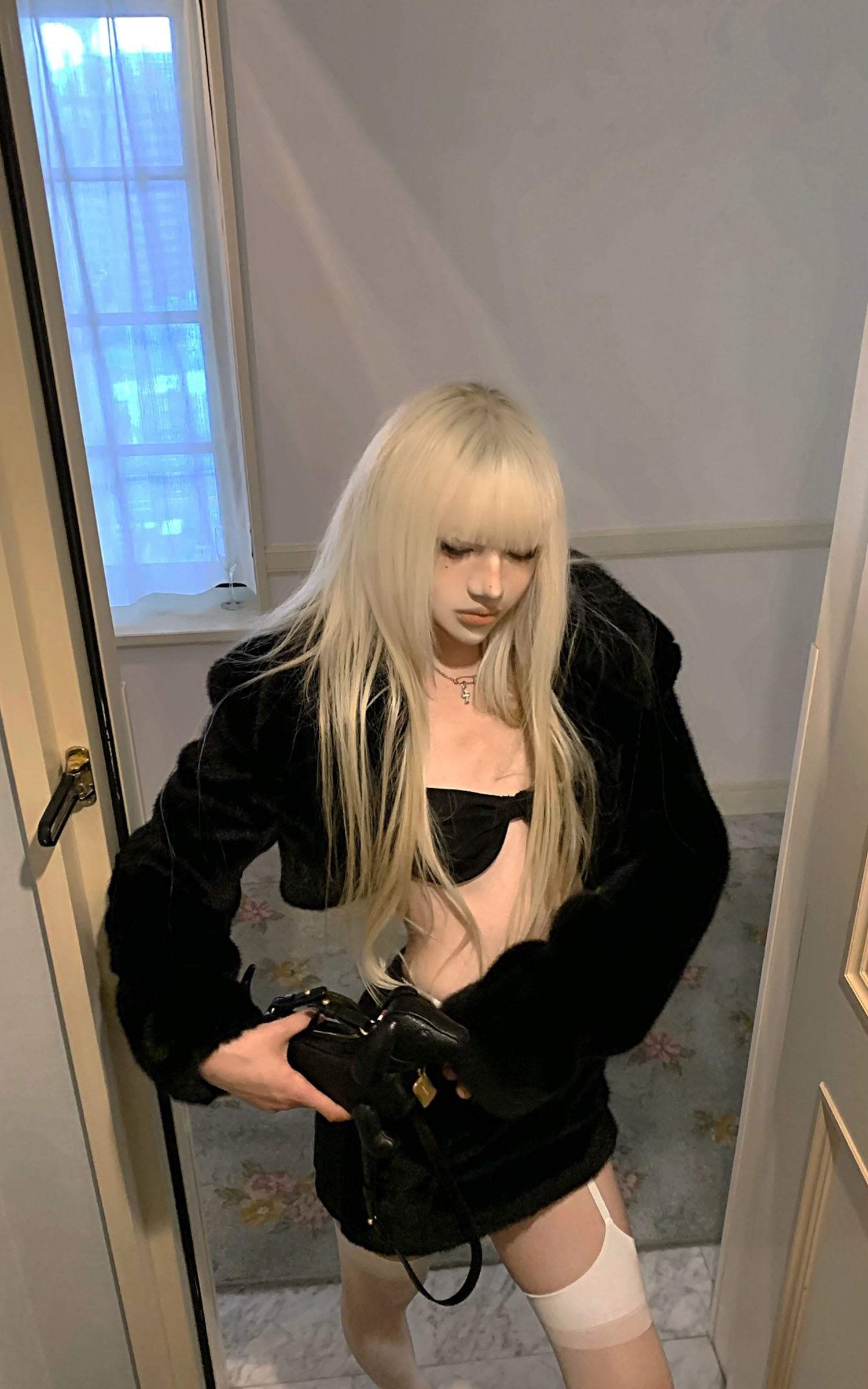 Rase le sol Faux Fur Bra Top, Skirt & Cardigan Set - PINKPARKS