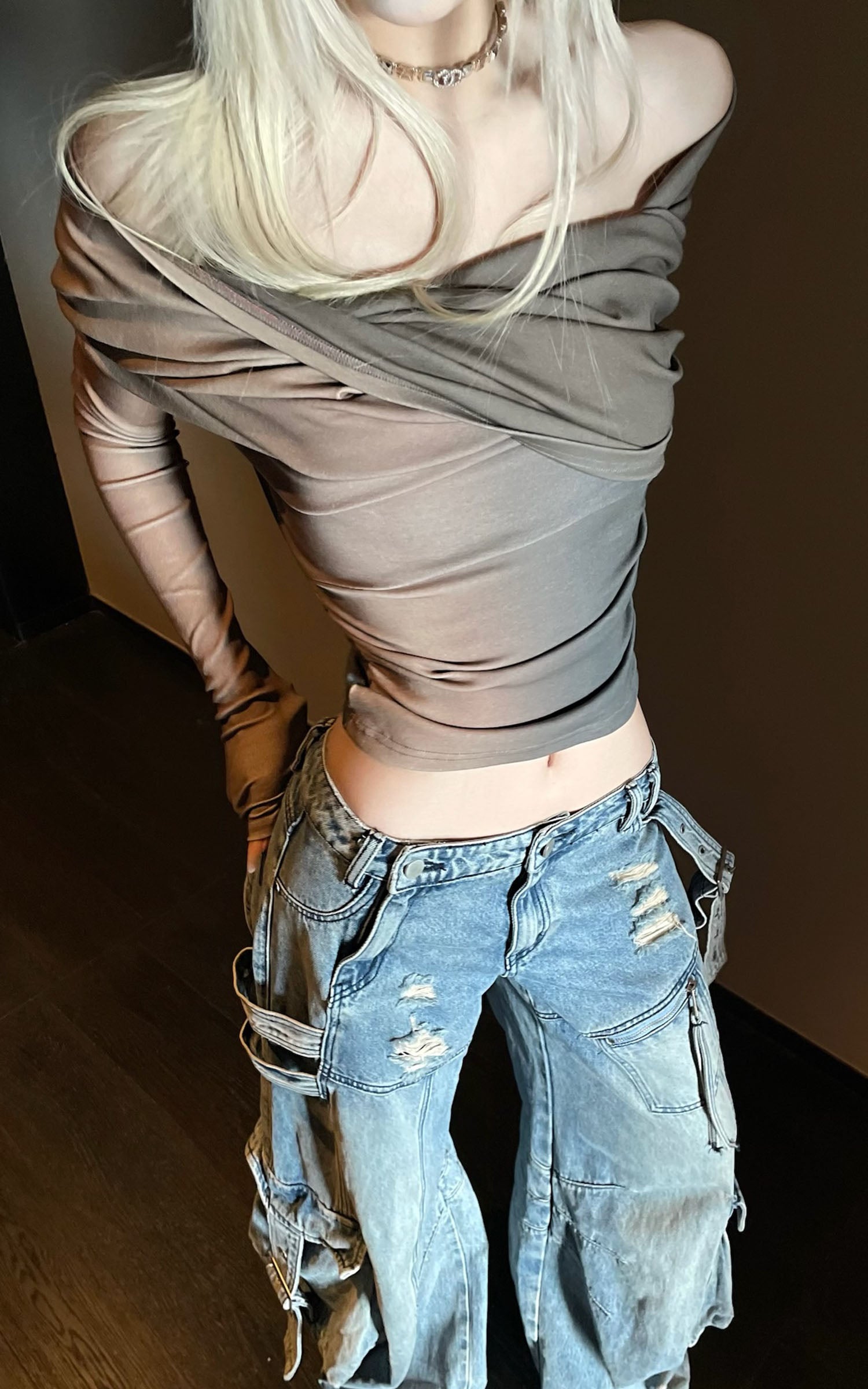 Rase le sol Distressed Wide-Leg Denim Pants - PINKPARKS