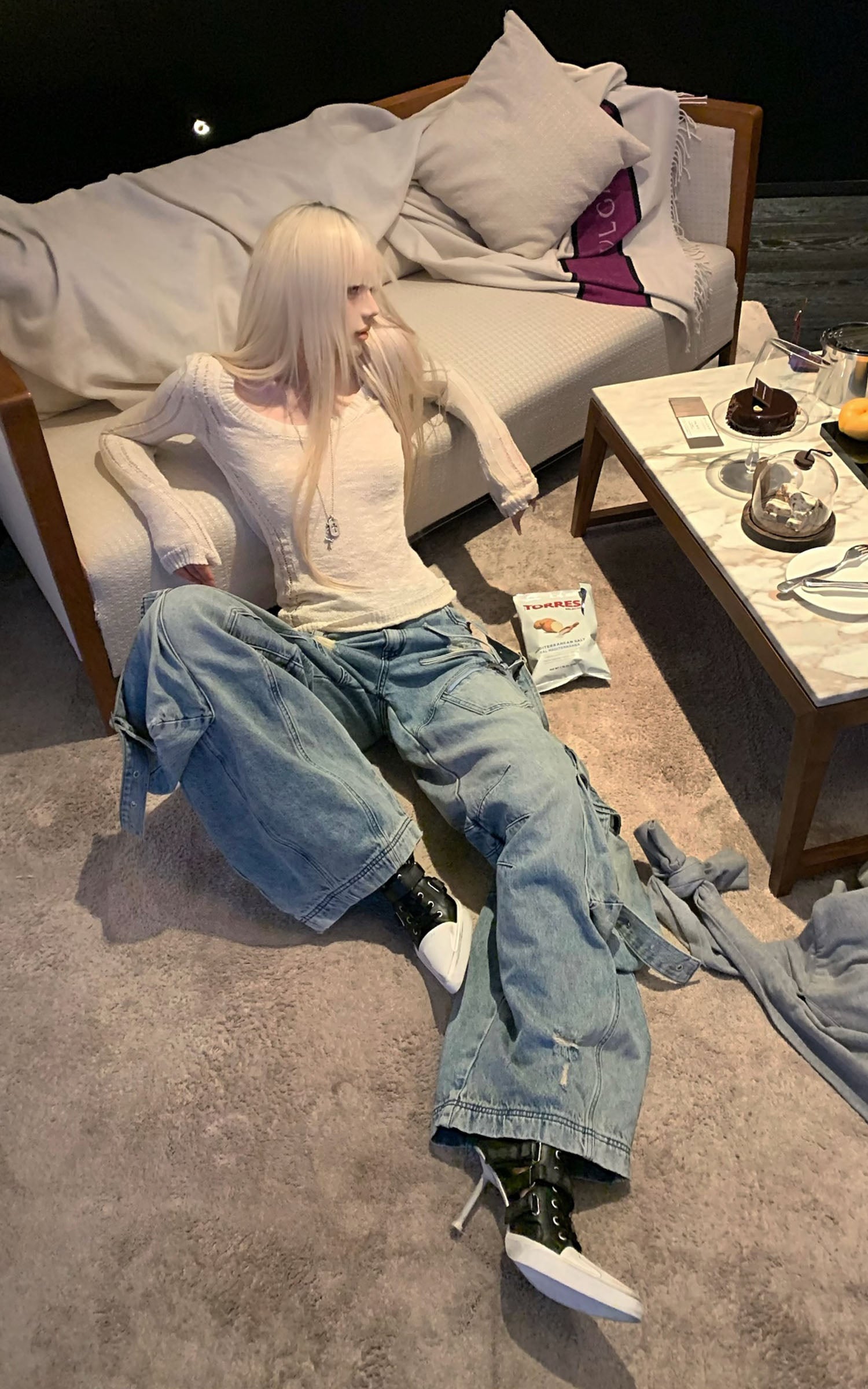 Rase le sol Textured Knit Long-Sleeve Top - PINKPARKS