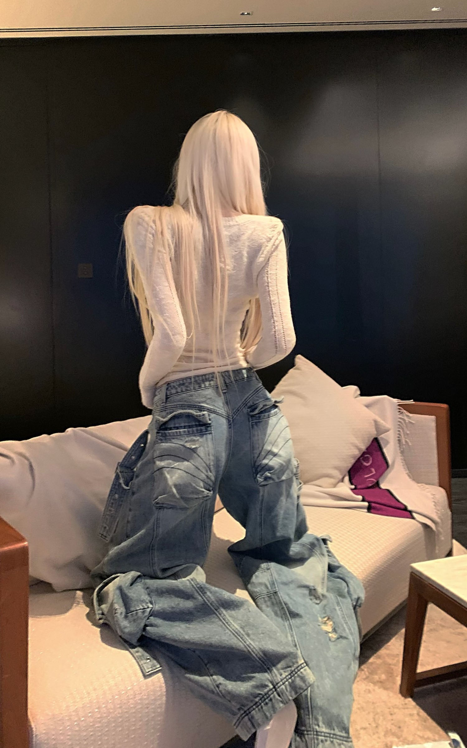 Rase le sol Textured Knit Long-Sleeve Top - PINKPARKS