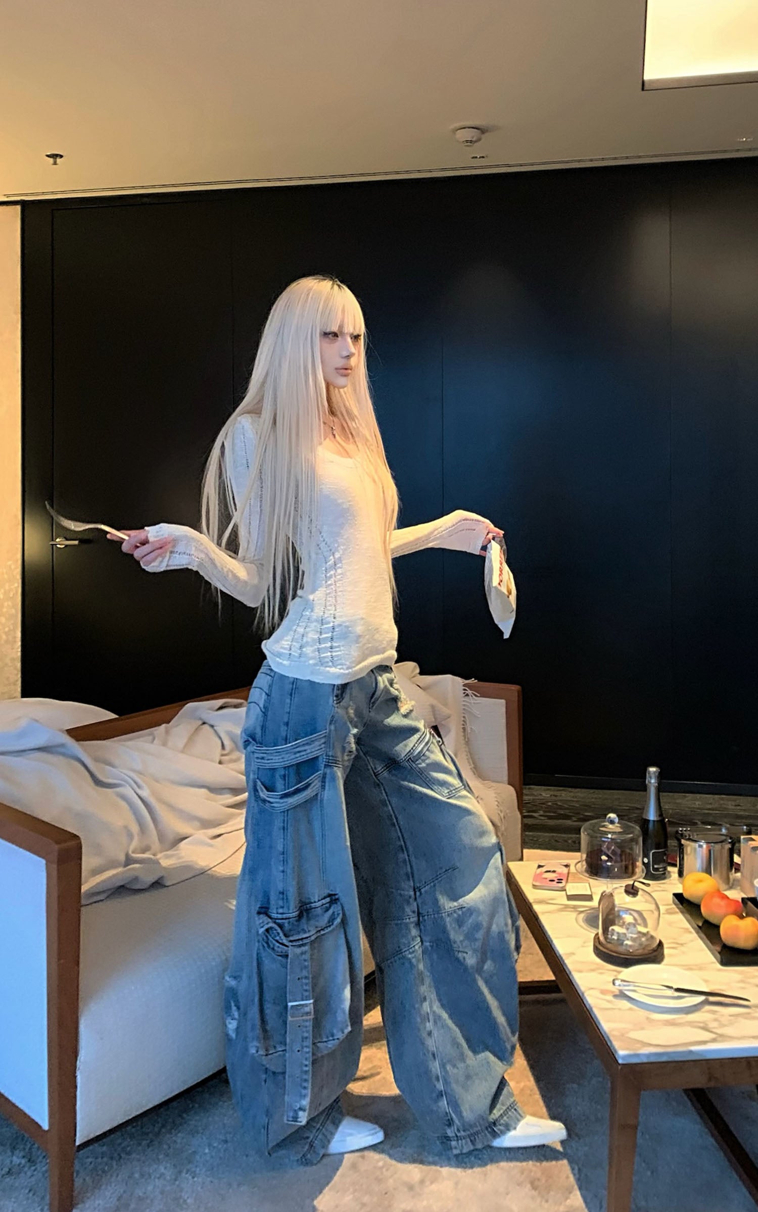 Rase le sol Textured Knit Long-Sleeve Top - PINKPARKS