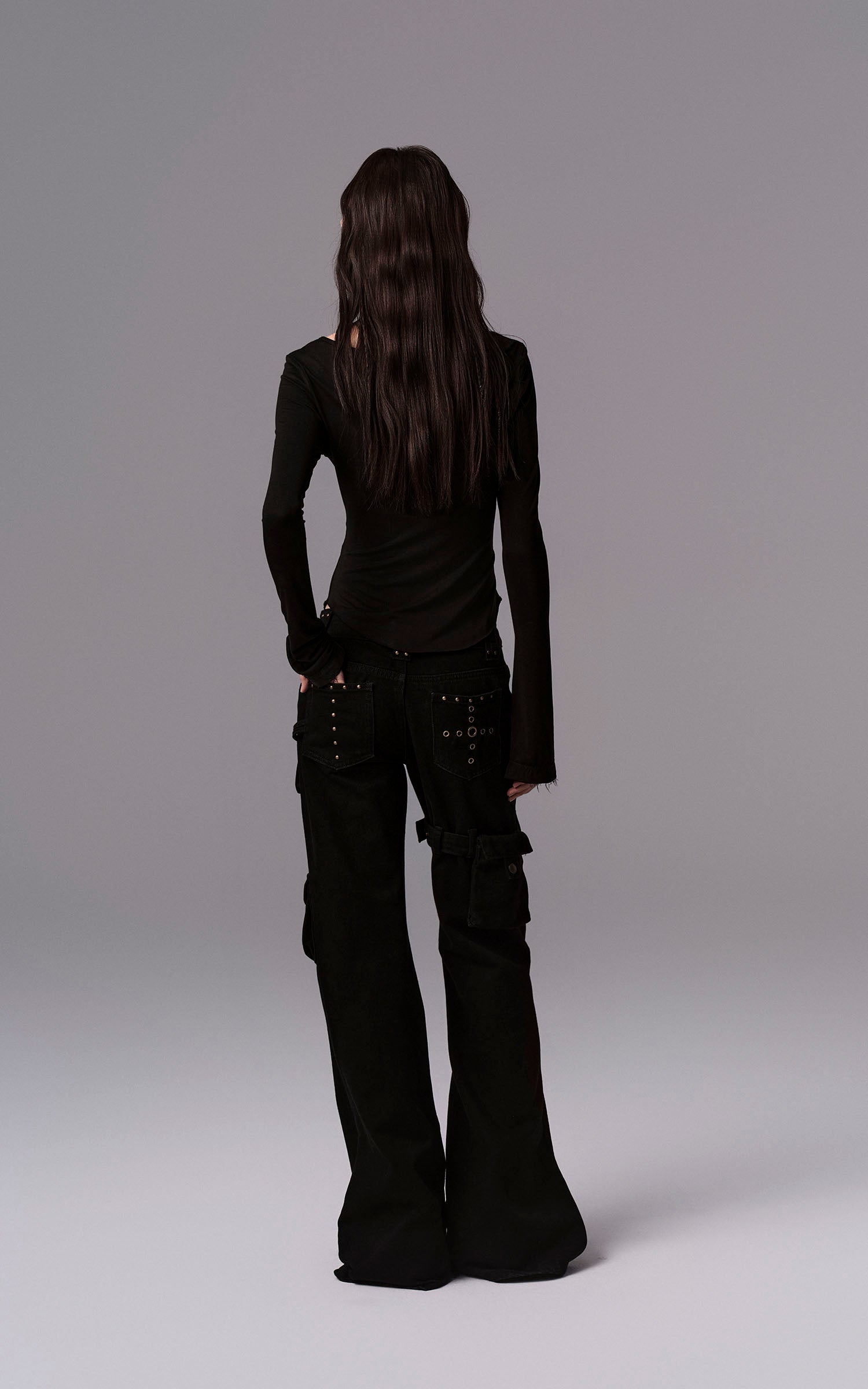 Low pixel 取り外し可能なポケット付きフレアデニムパンツ