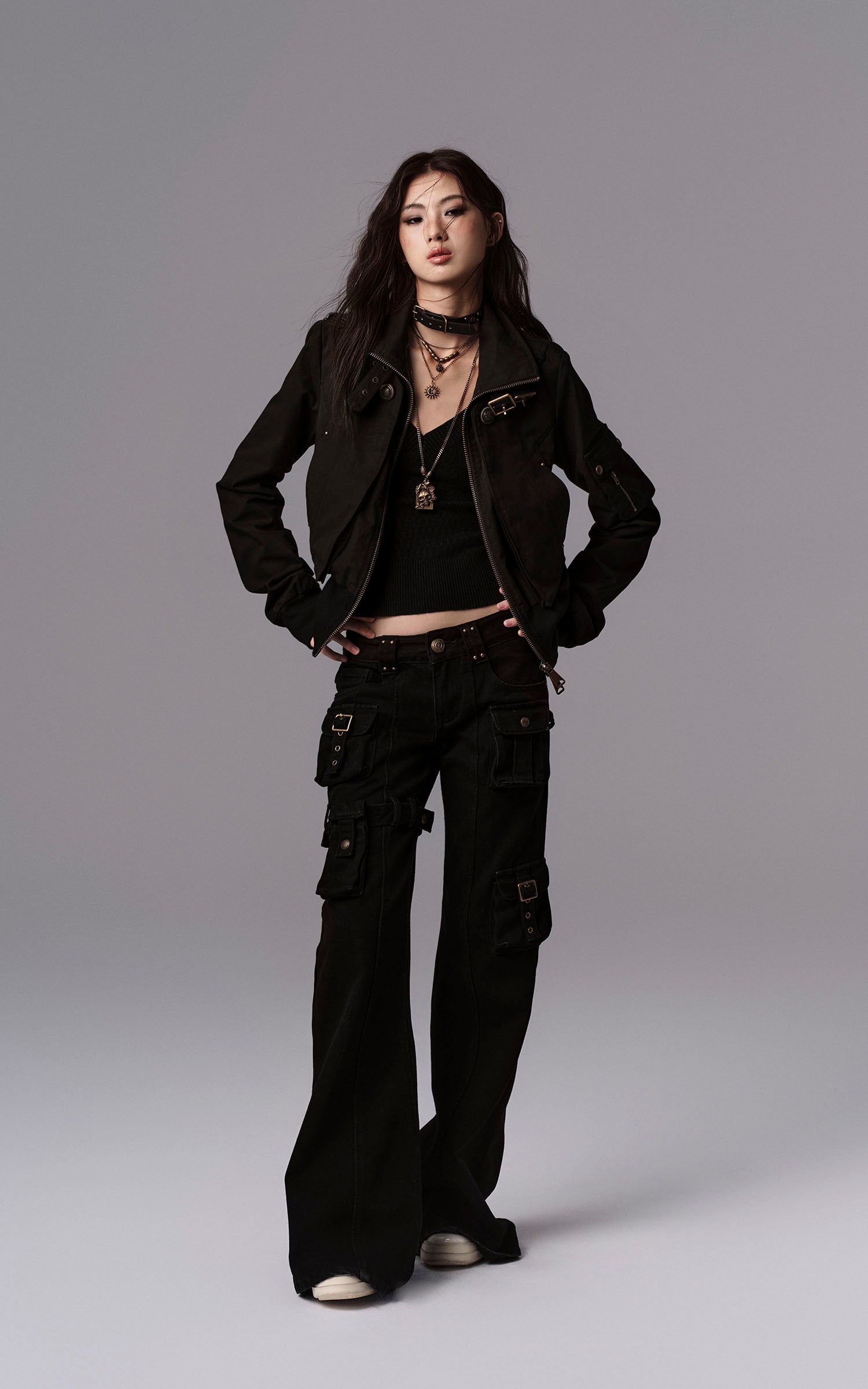 Low pixel 取り外し可能なポケット付きフレアデニムパンツ