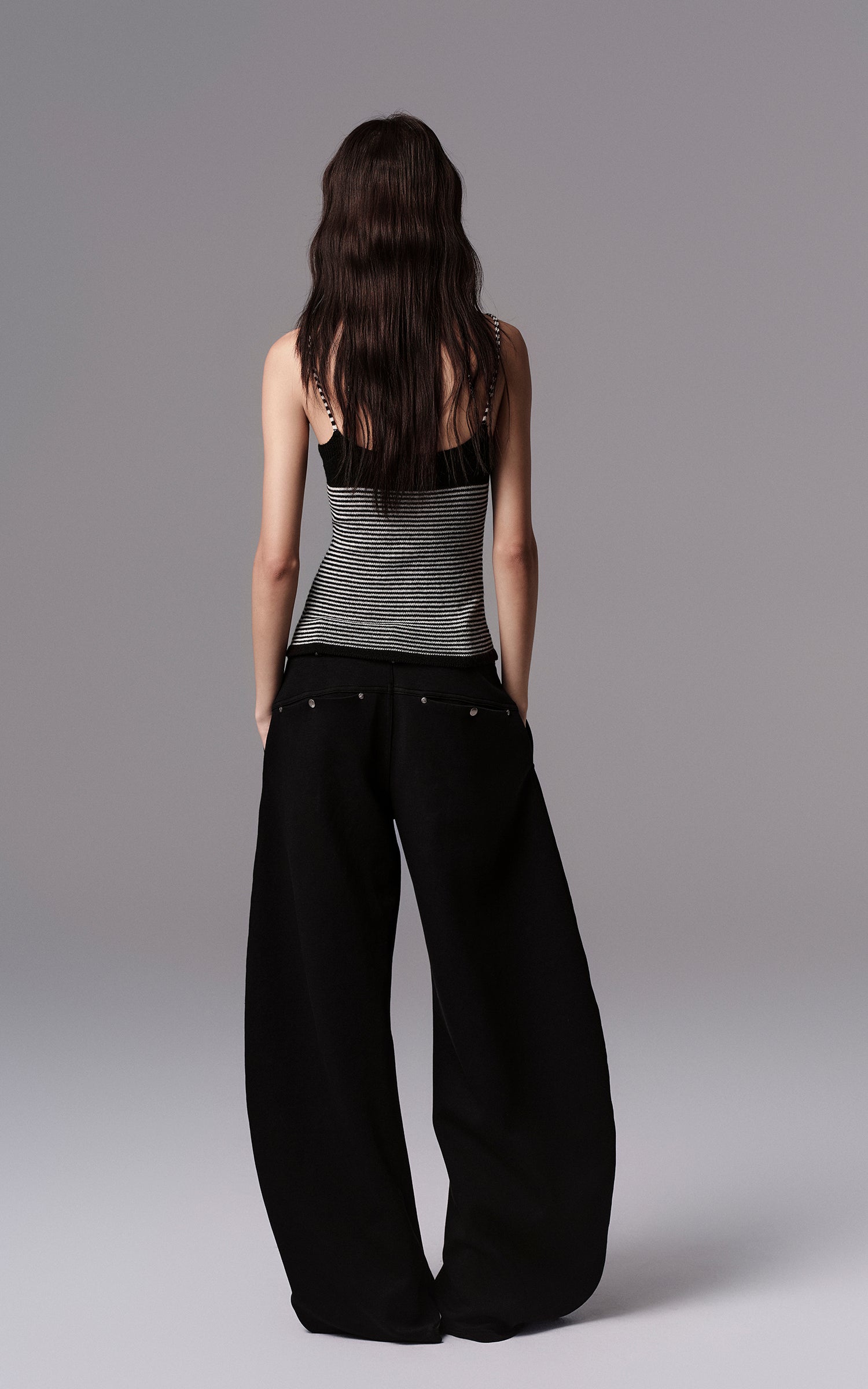 Low pixel ストライプニットスパゲッティストラップタンクトップ