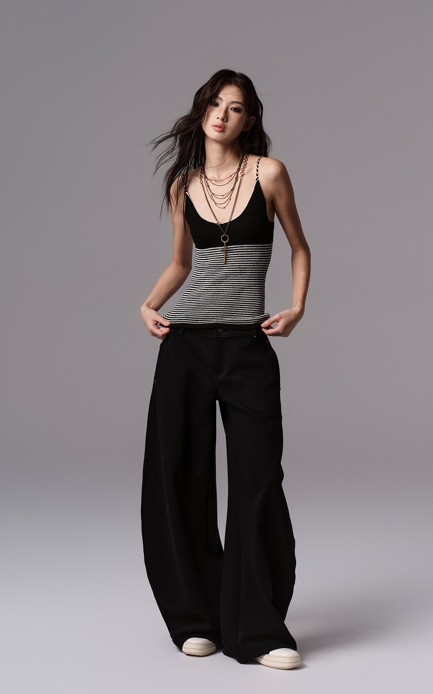 Low pixel ストライプニットスパゲッティストラップタンクトップ