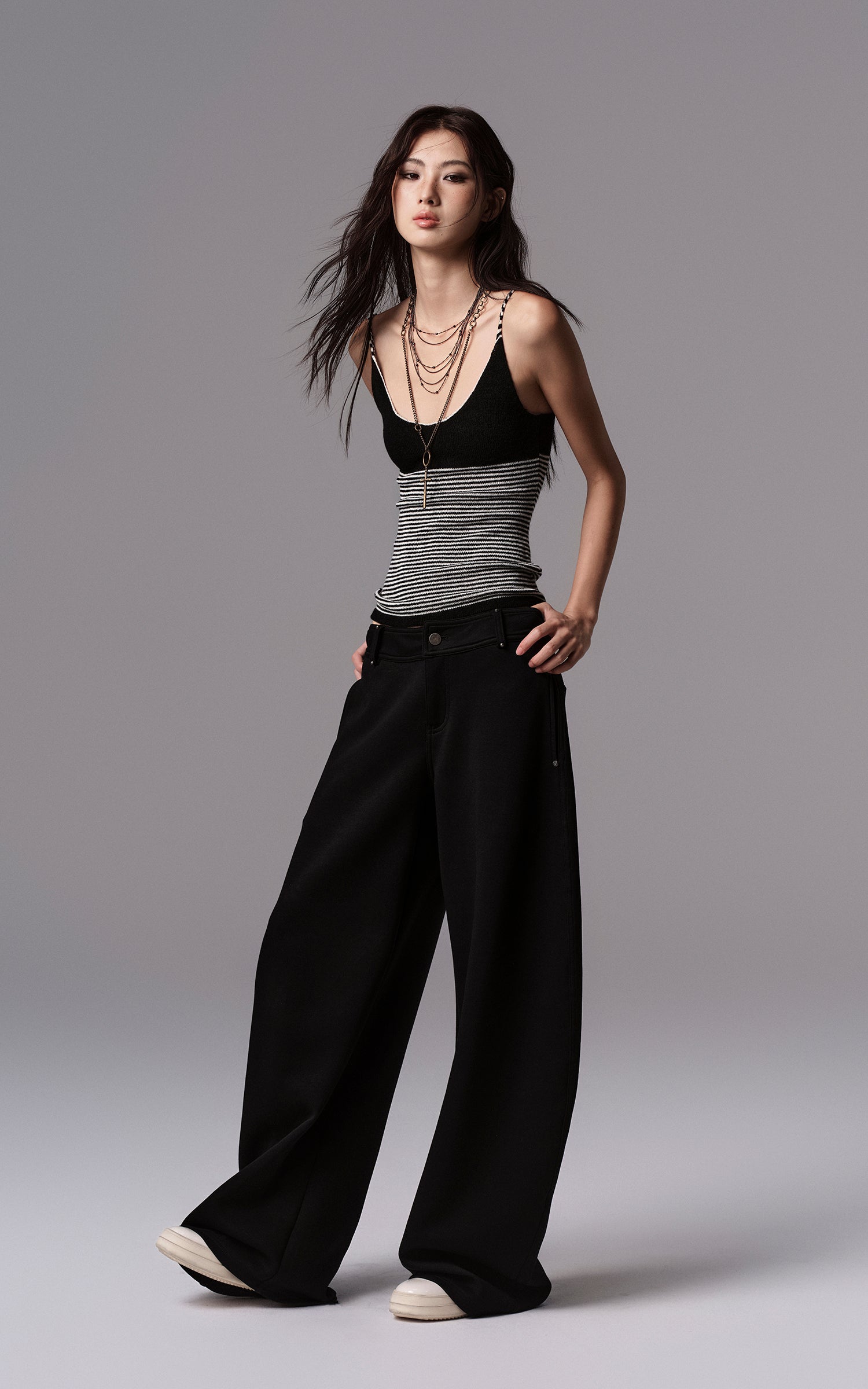 Low pixel ストライプニットスパゲッティストラップタンクトップ