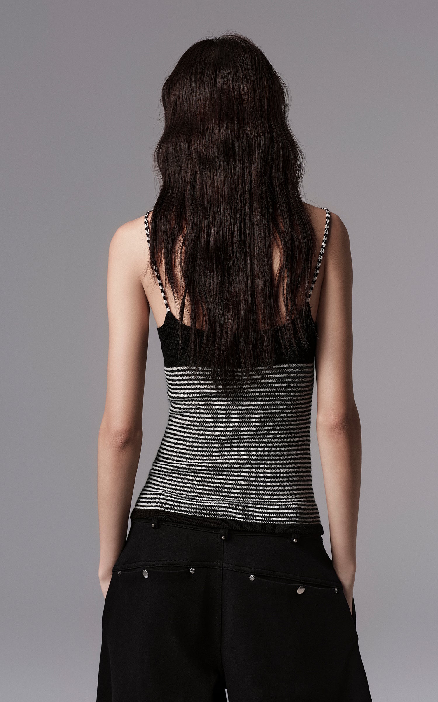 Low pixel ストライプニットスパゲッティストラップタンクトップ