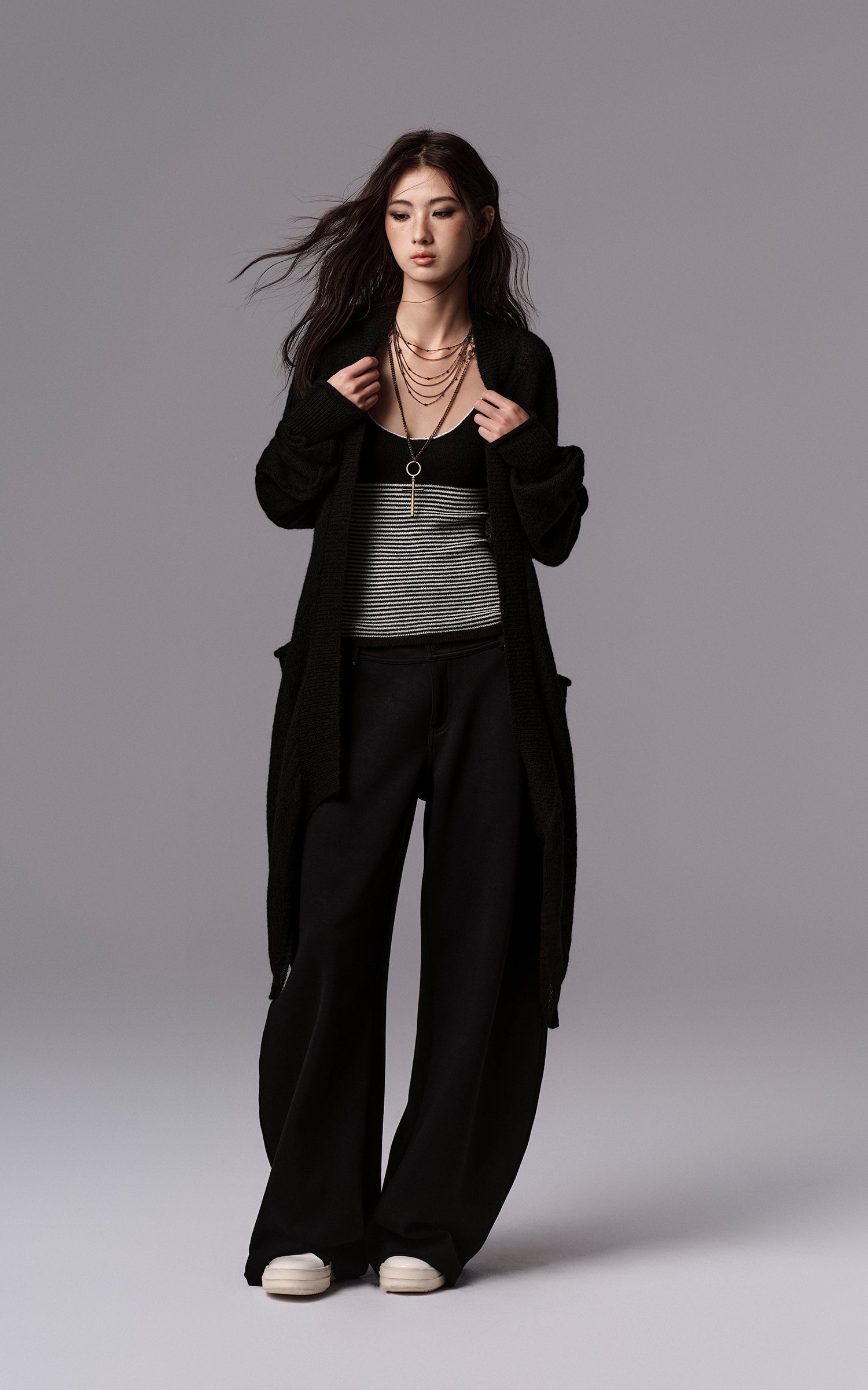 Low pixel ストライプニットスパゲッティストラップタンクトップ