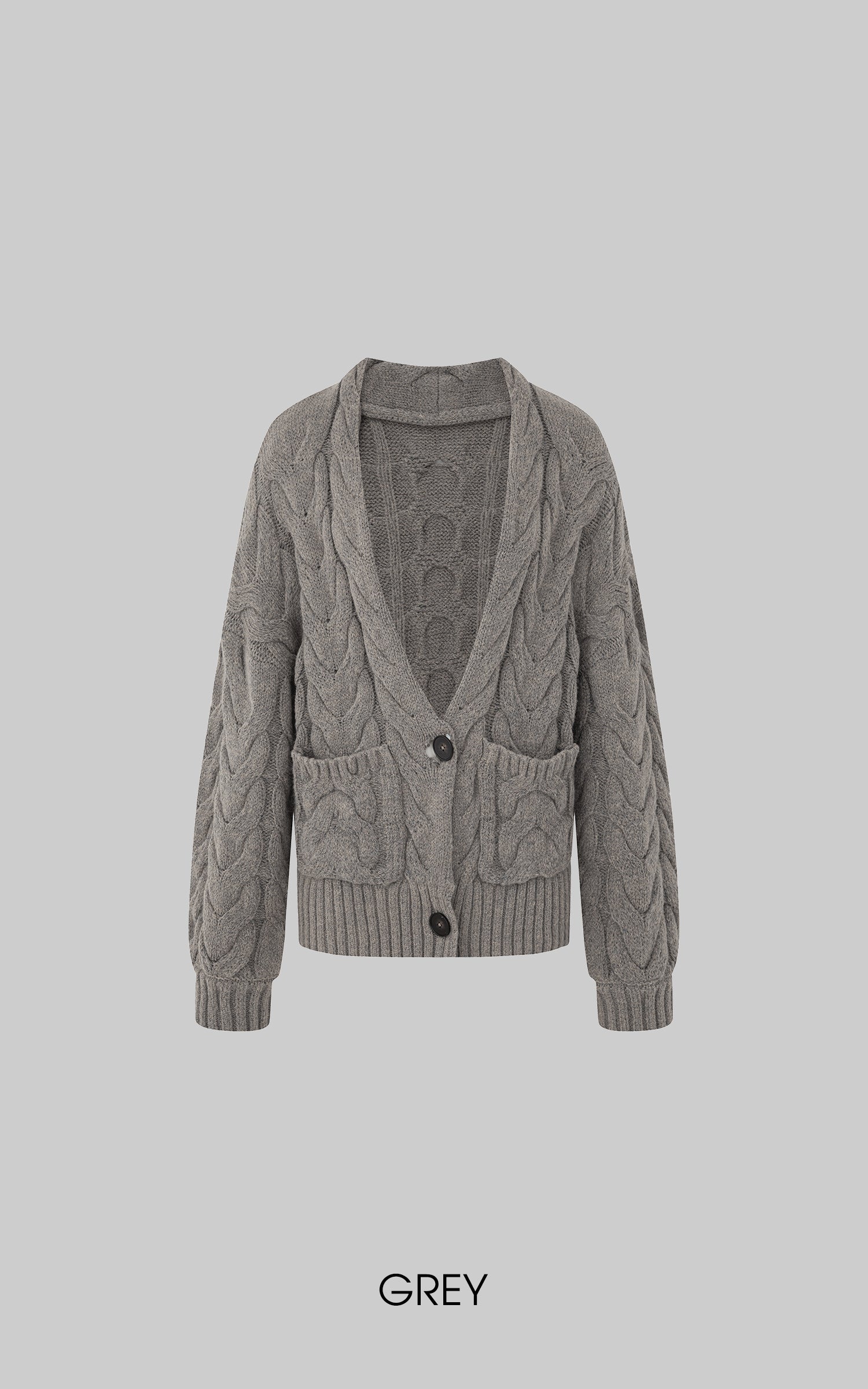 IAMXIAA ケーブルニットボタンカーディガン リラックスフィット