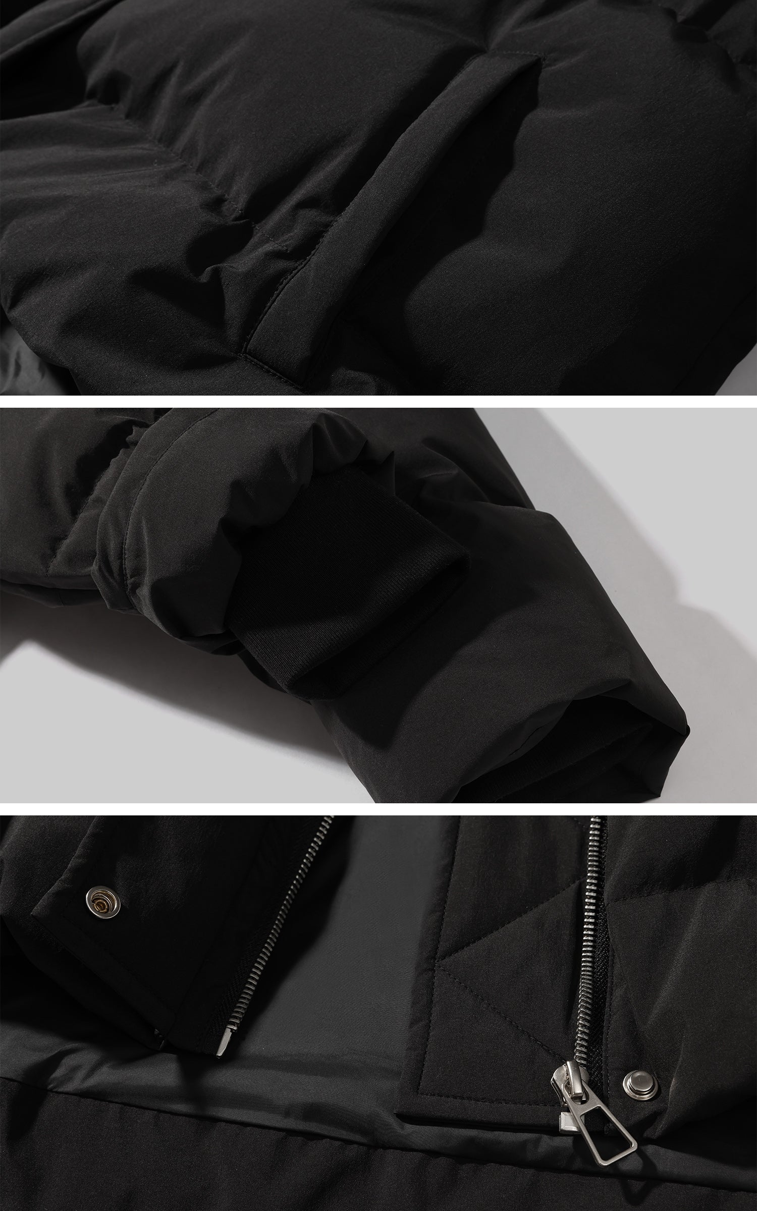 WARDEN EDGE ブラックのフェイクファー襟付きダウンジャケット クロップドパファー