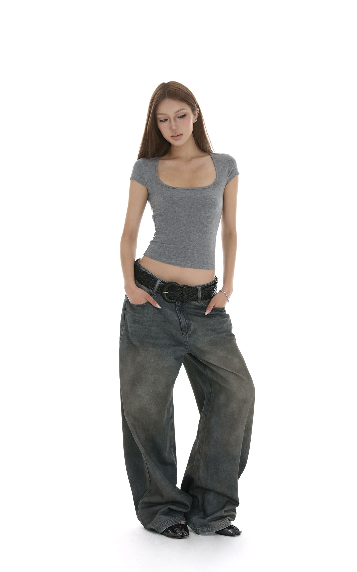 IAMXIAA スクエアネックフィットショートスリーブTシャツ