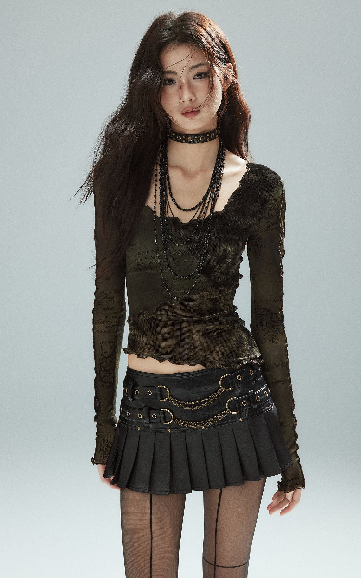 Low pixel チェーンバックルハイウエストプリーツミニスカート