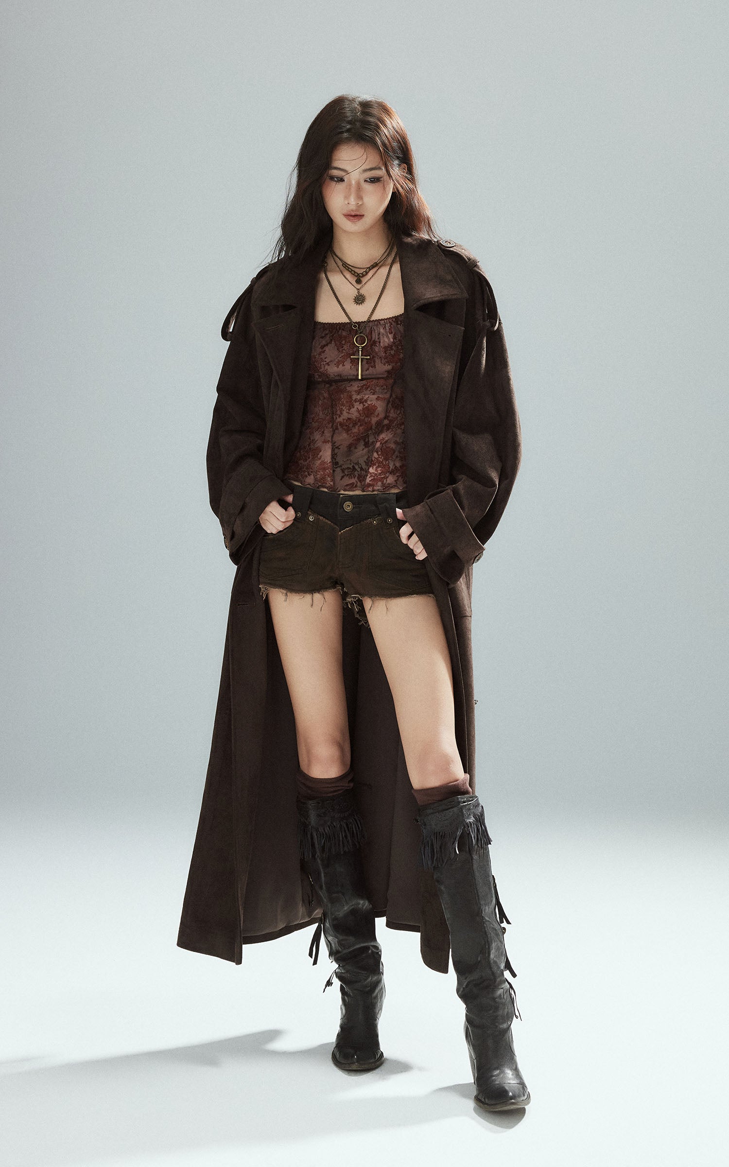 Low pixel シアーフローラルメッシュフィットロングスリーブTシャツ