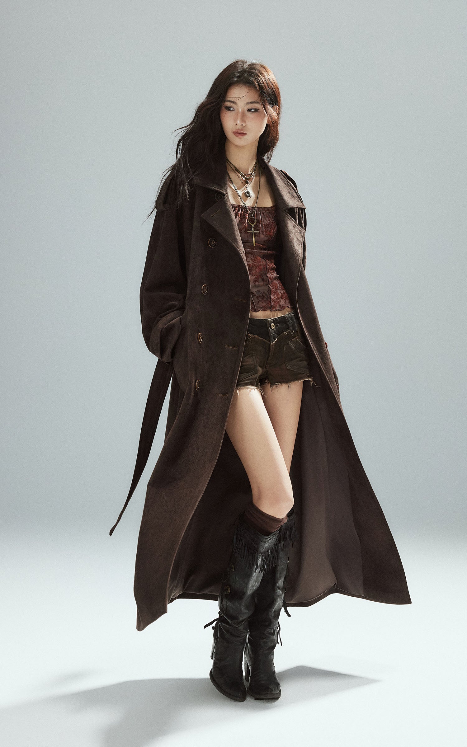 Low pixel シアーフローラルメッシュフィットロングスリーブTシャツ