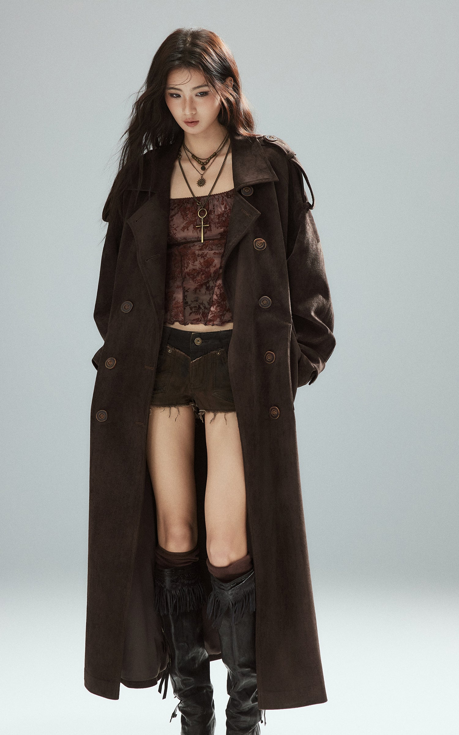 Low pixel シアーフローラルメッシュフィットロングスリーブTシャツ