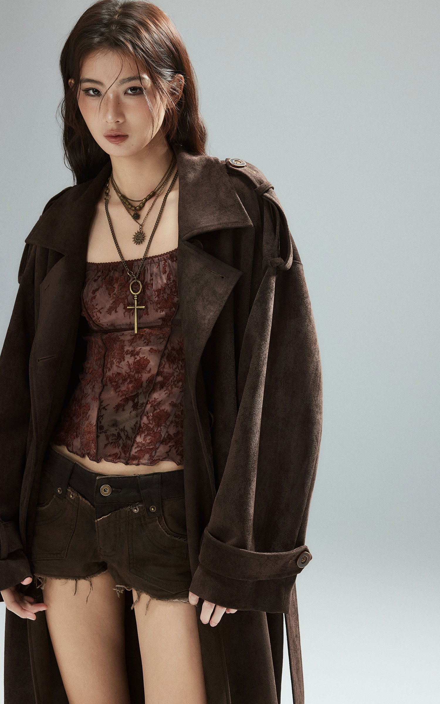 Low pixel シアーフローラルメッシュフィットロングスリーブTシャツ