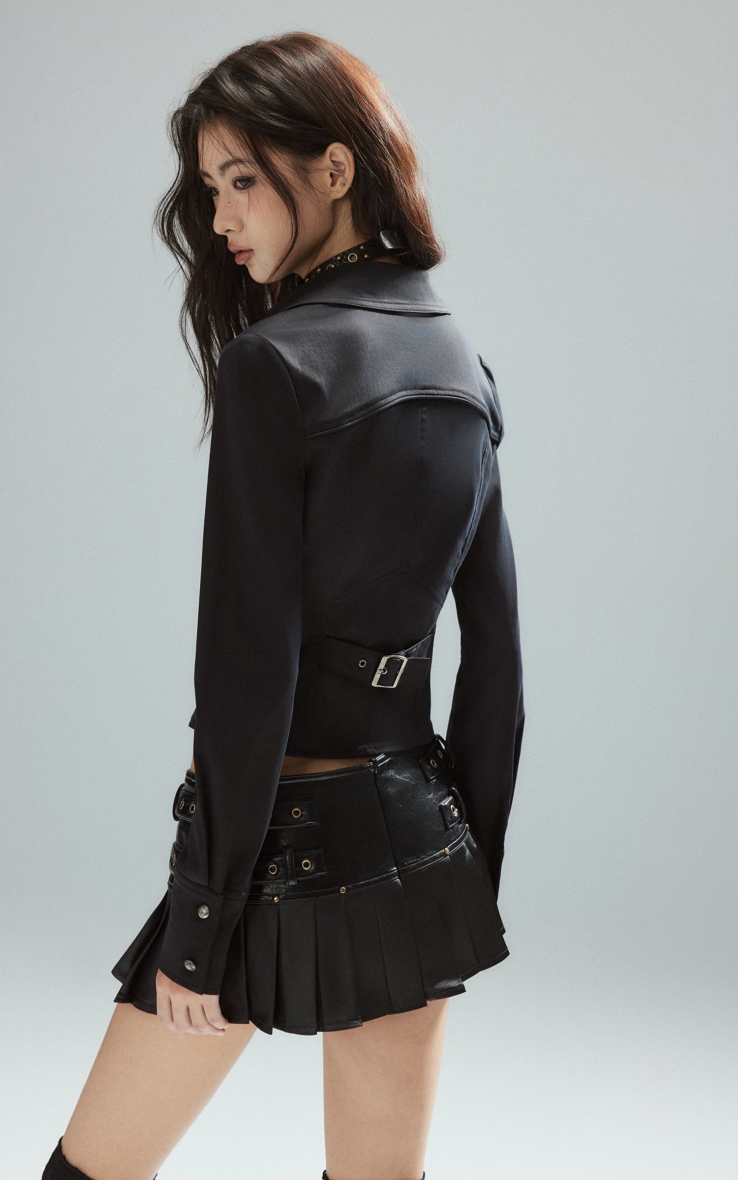 Low pixel チェーンバックルハイウエストプリーツミニスカート