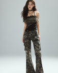 Low pixel Camo Flared Cargo Pants