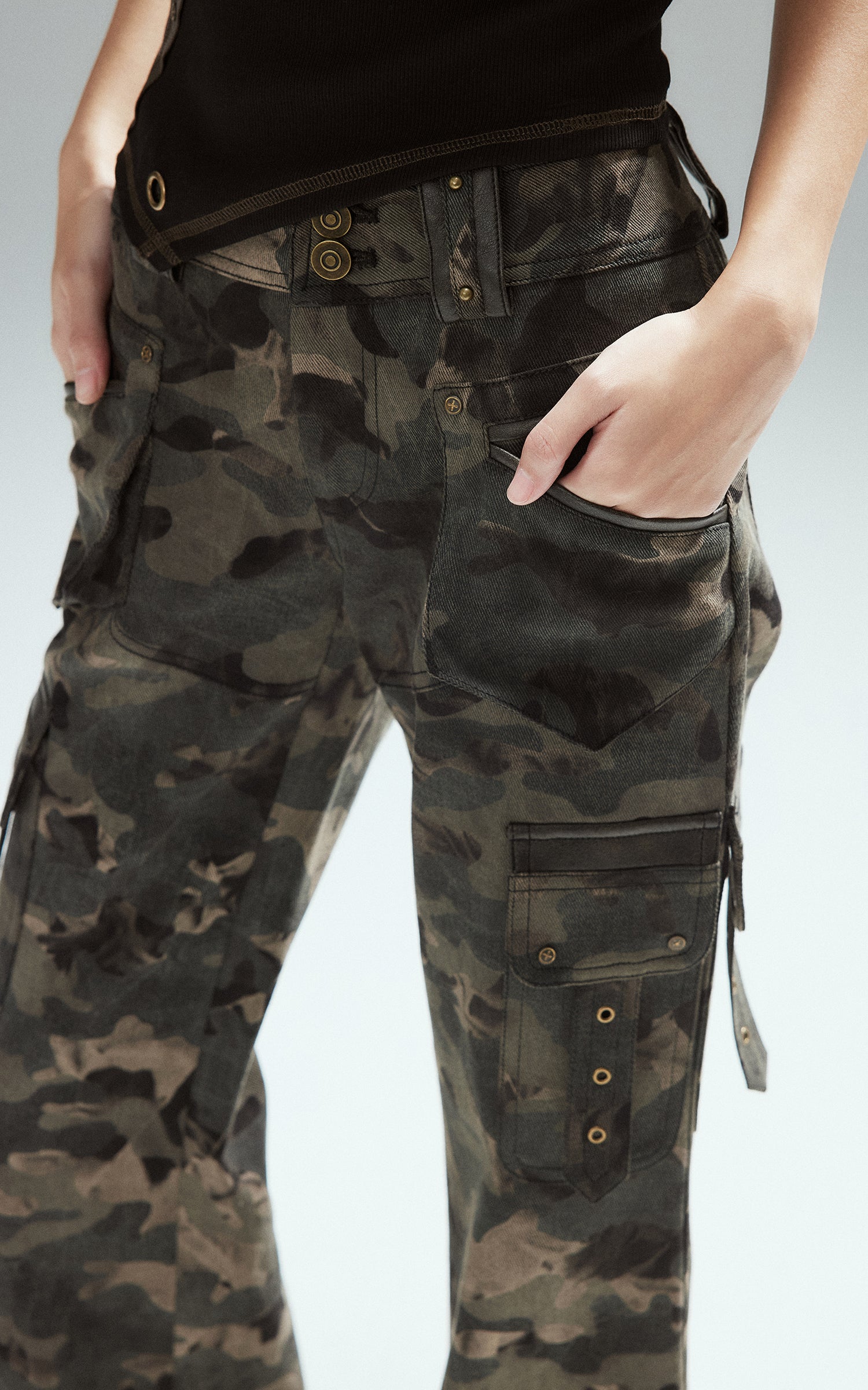 Low pixel Camo Flared Cargo Pants