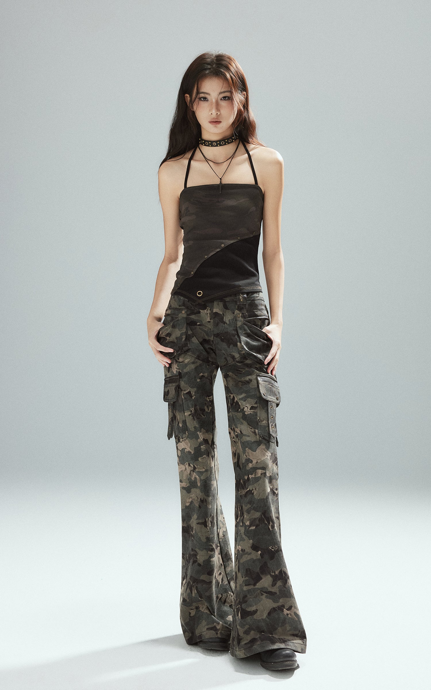 Low pixel Camo Flared Cargo Pants