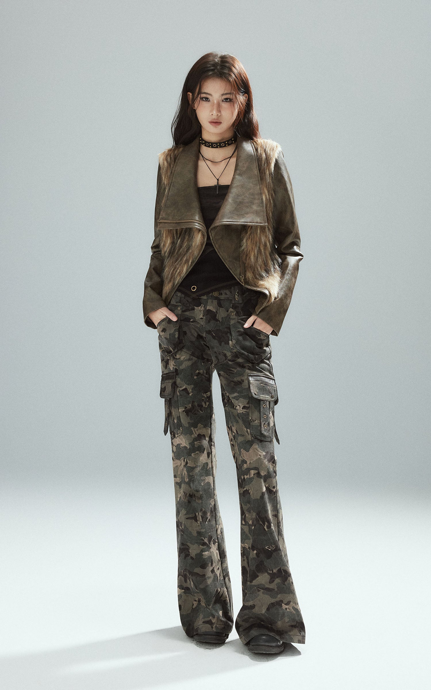 Low pixel Camo Flared Cargo Pants