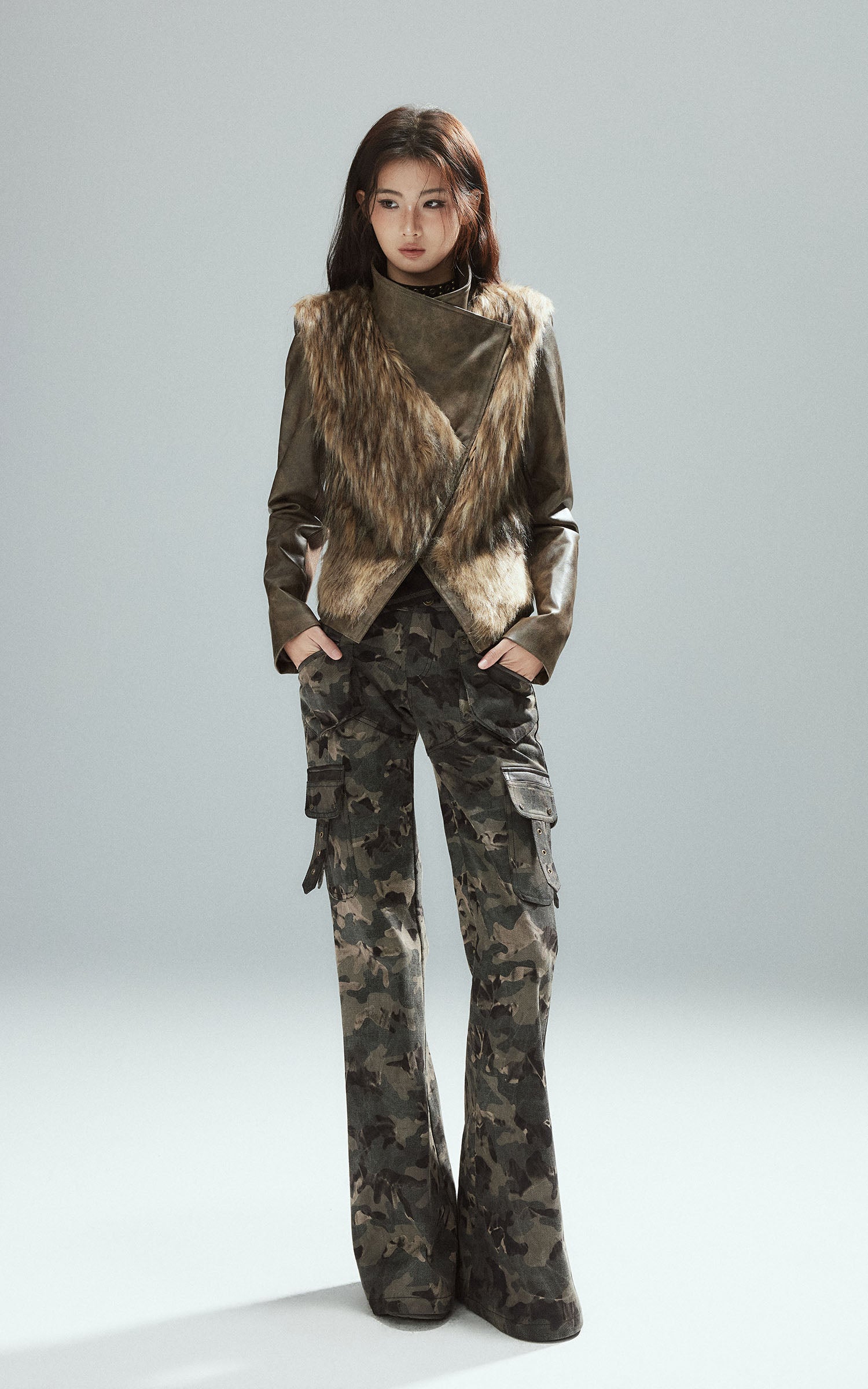 Low pixel Camo Flared Cargo Pants