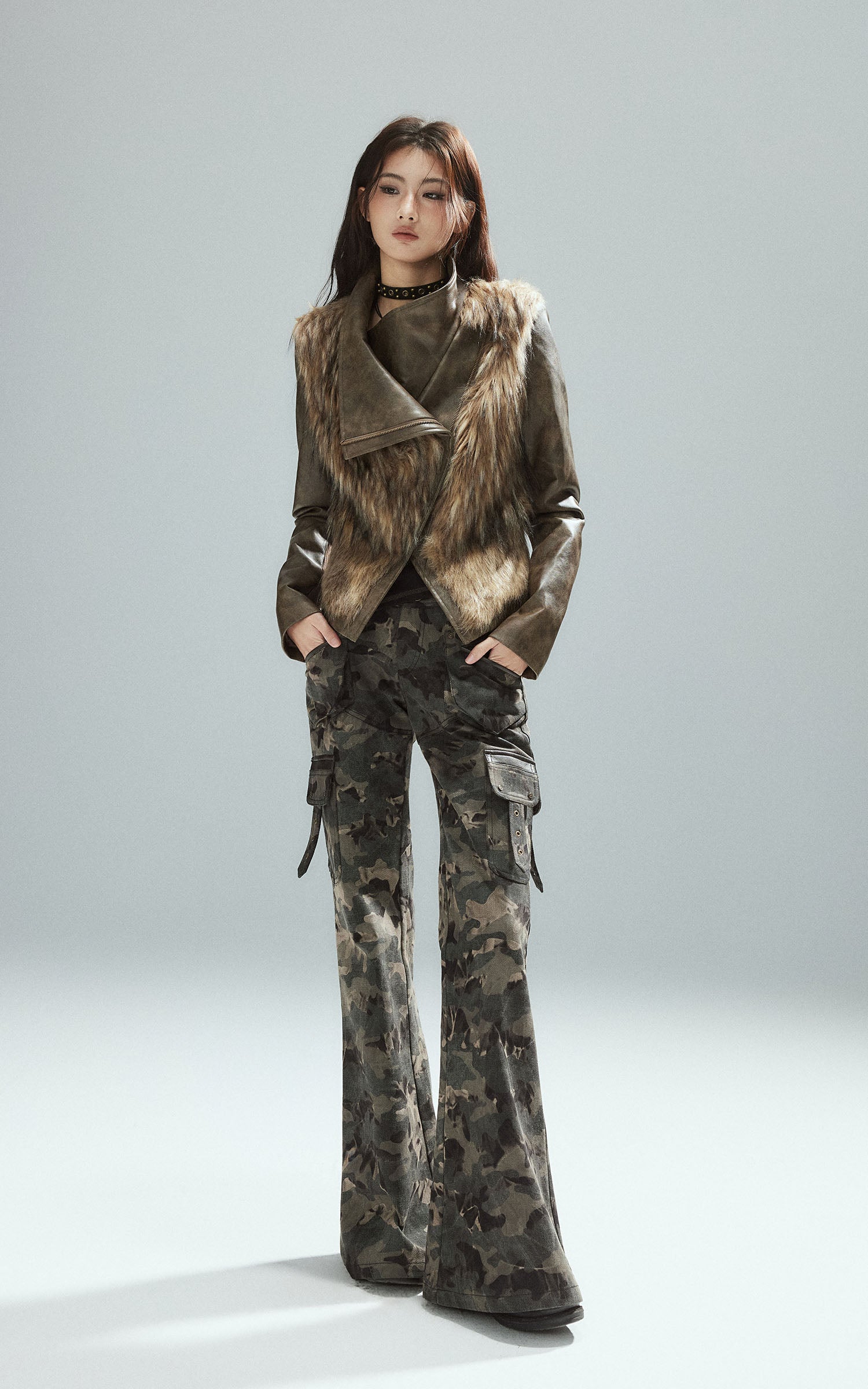 Low pixel Camo Flared Cargo Pants