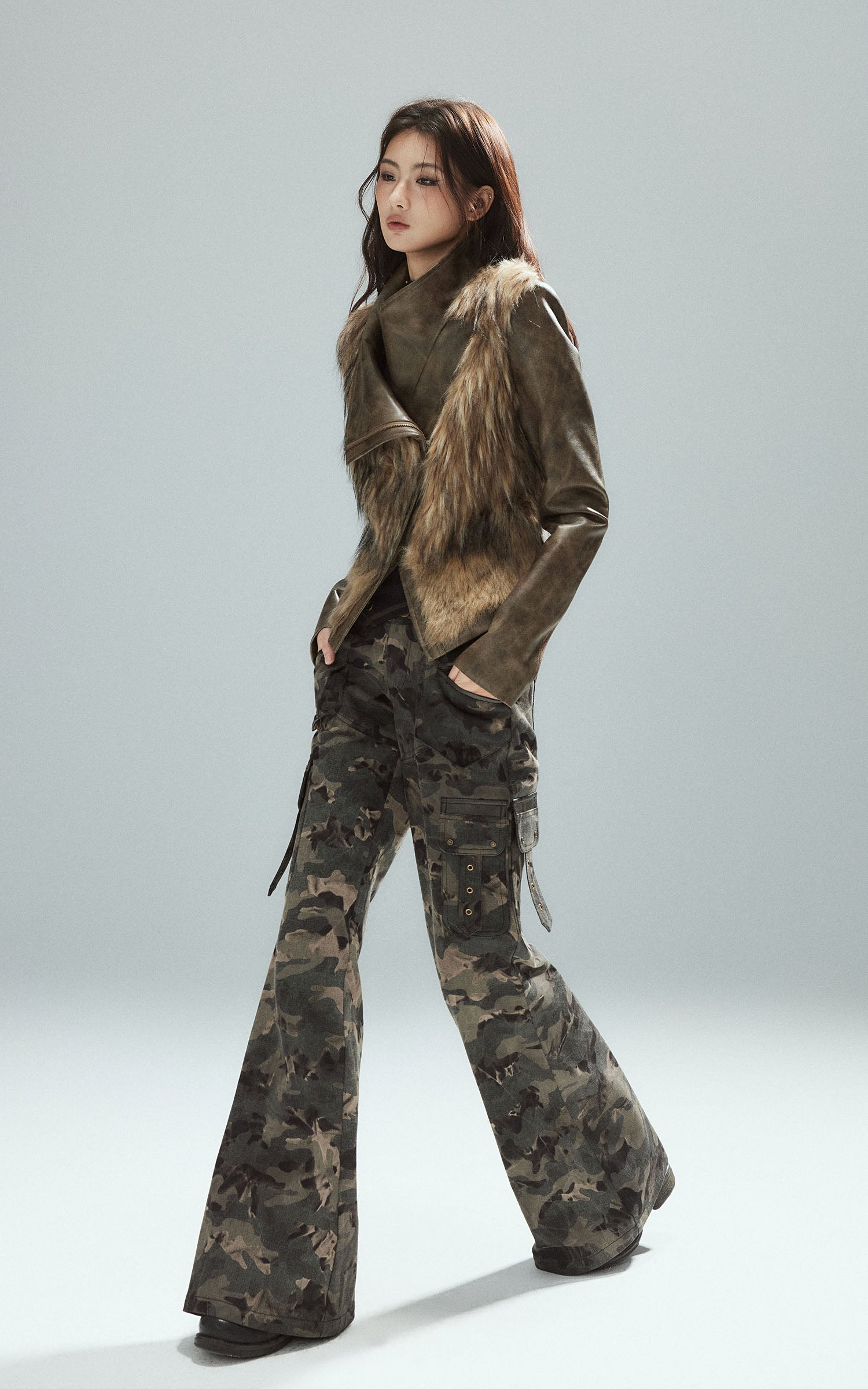Low pixel Camo Flared Cargo Pants