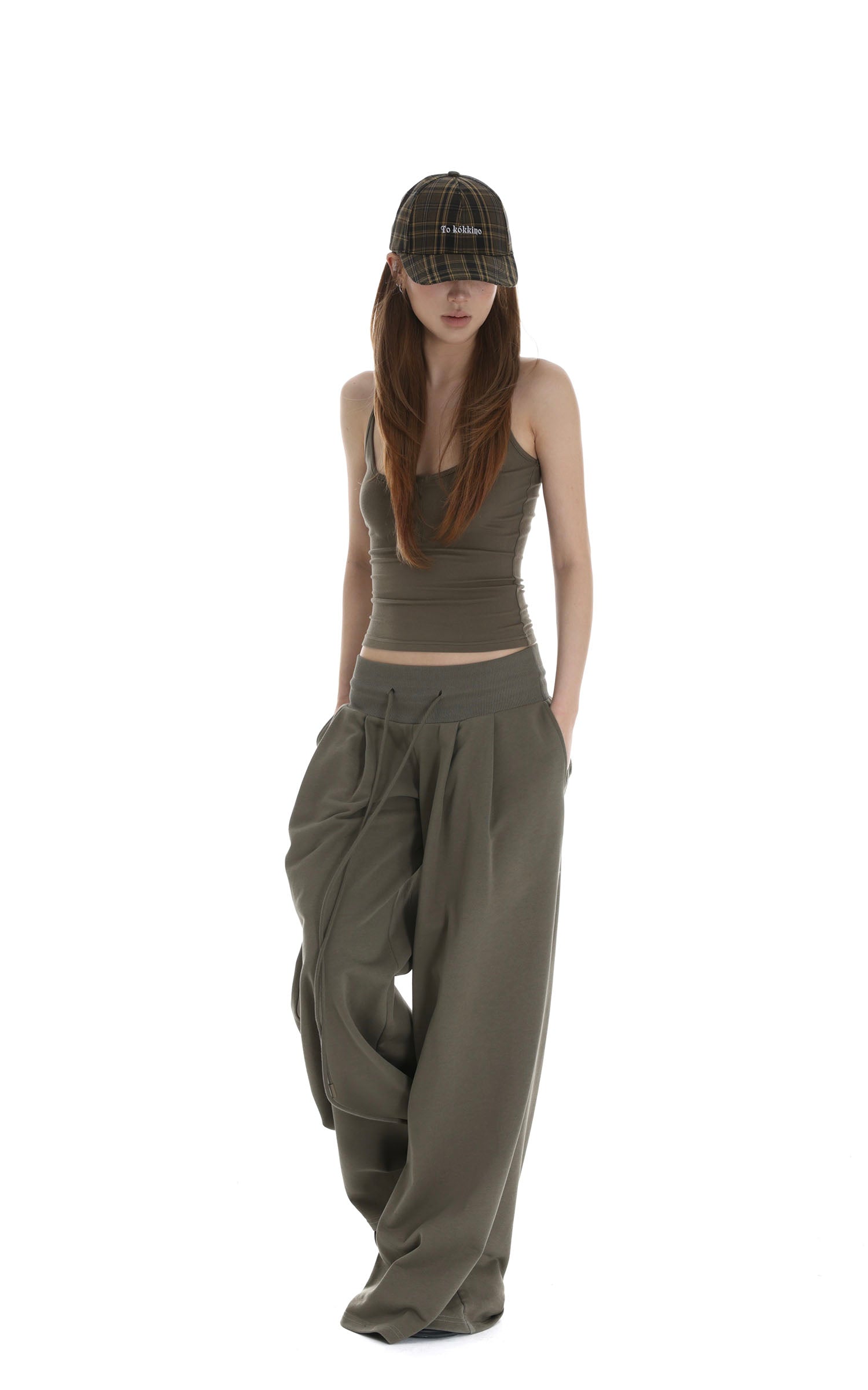 IAMXIAA リブボタンタンク＆ワイドレッグドローストリングパンツ2点セット