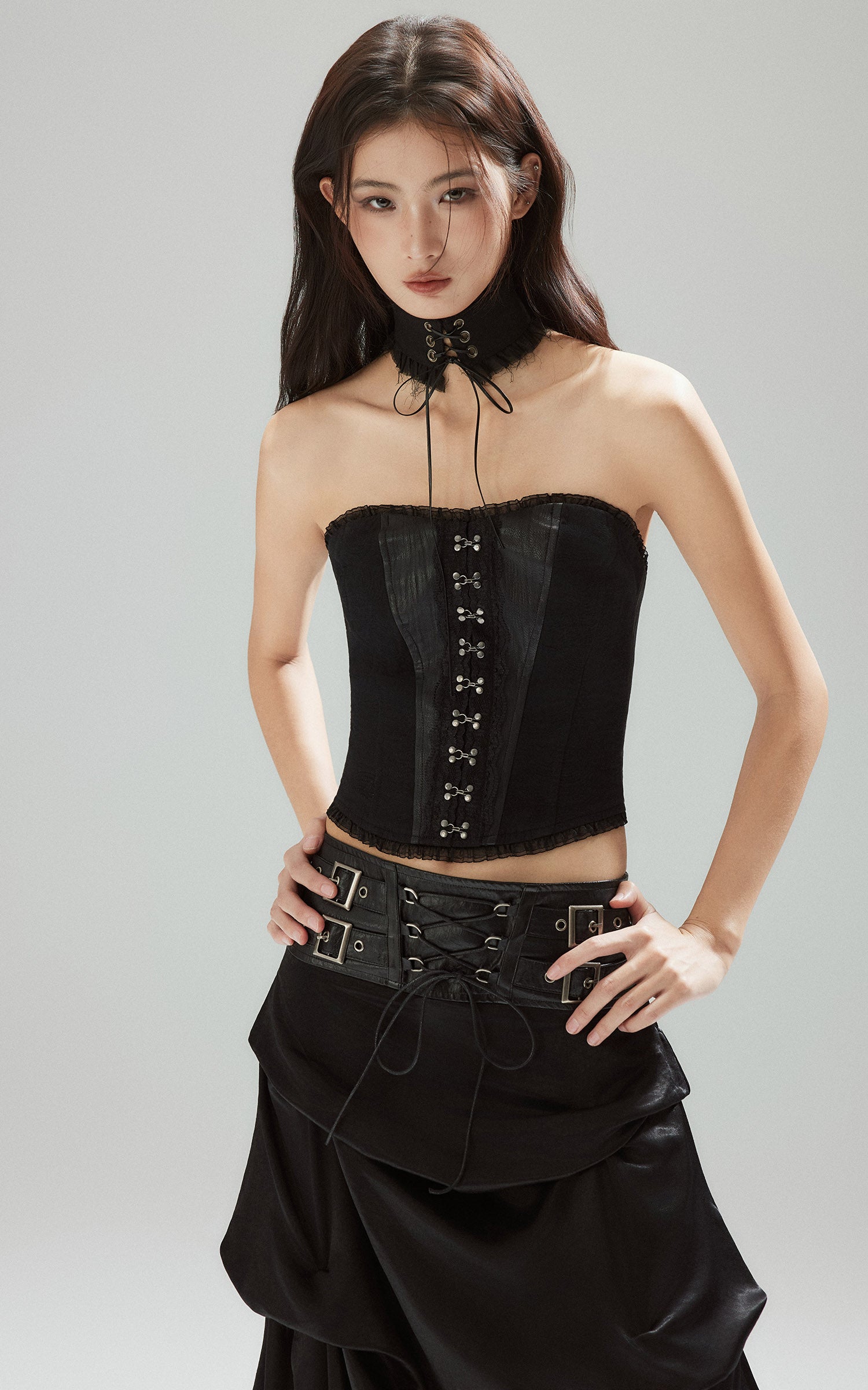 low pixel ゴシックレイヤードドレープコルセットウエストスカート