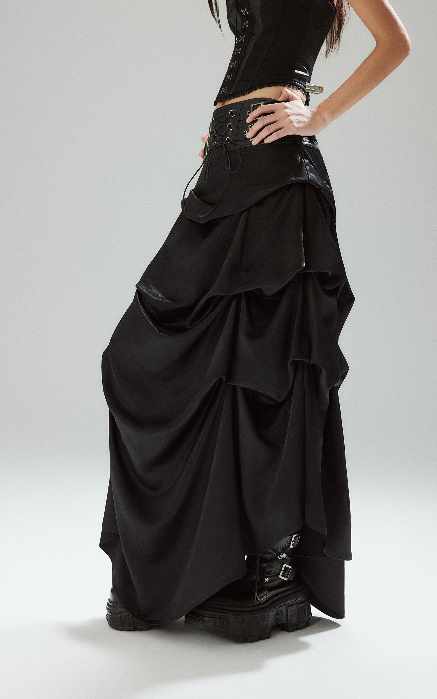 low pixel ゴシックレイヤードドレープコルセットウエストスカート