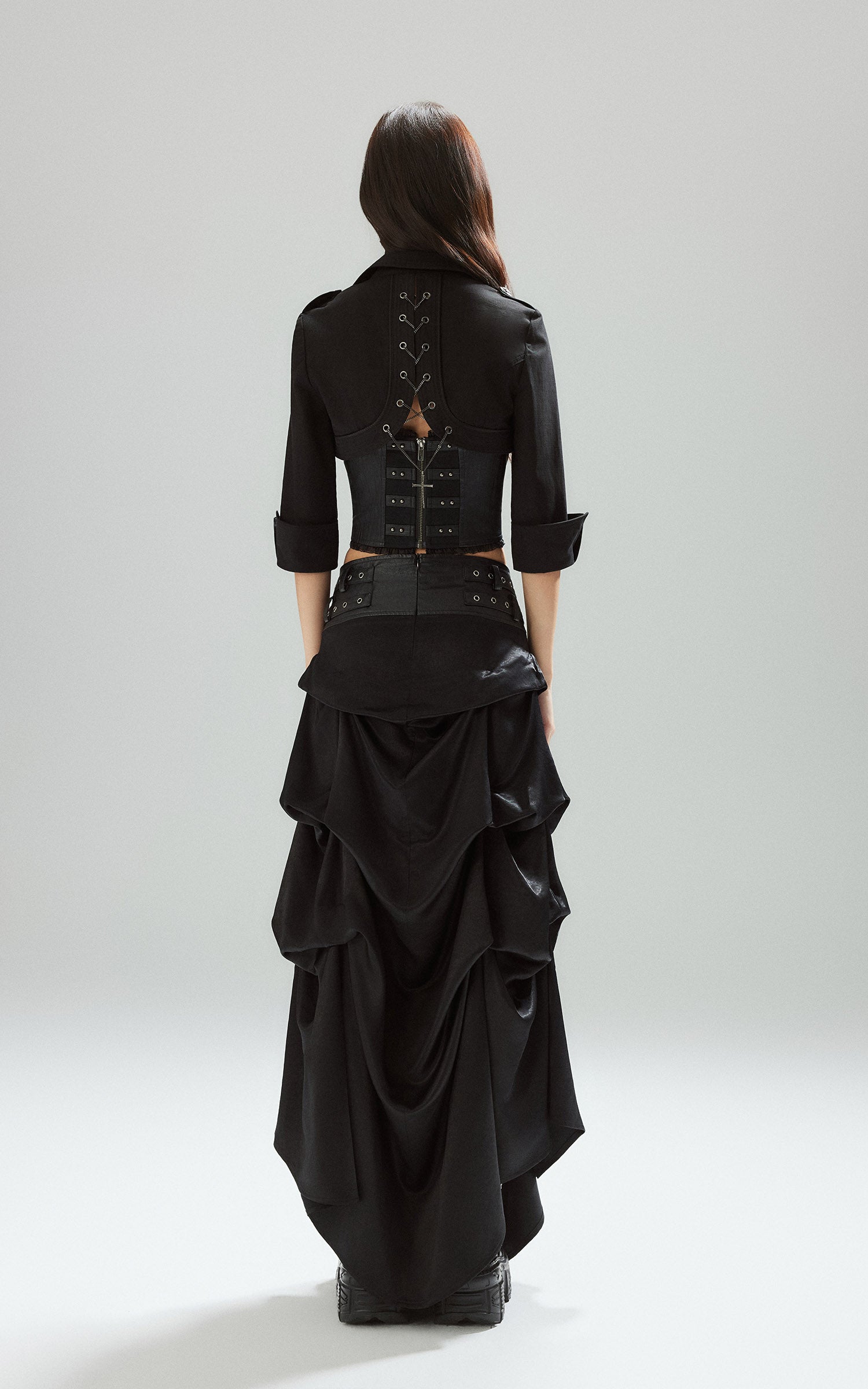 low pixel ゴシックレイヤードドレープコルセットウエストスカート