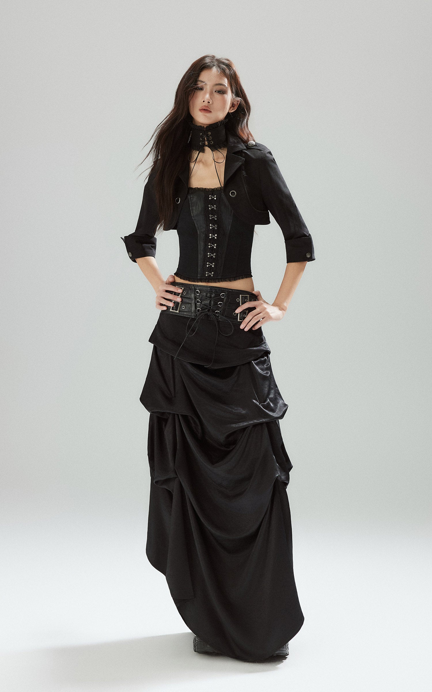 low pixel ゴシックレイヤードドレープコルセットウエストスカート