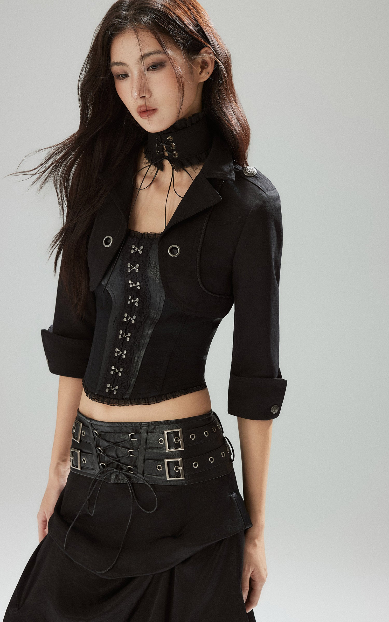 Low pixel Black Hook-Front Strapless Corset Top