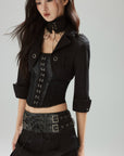 Low pixel Black Hook-Front Strapless Corset Top