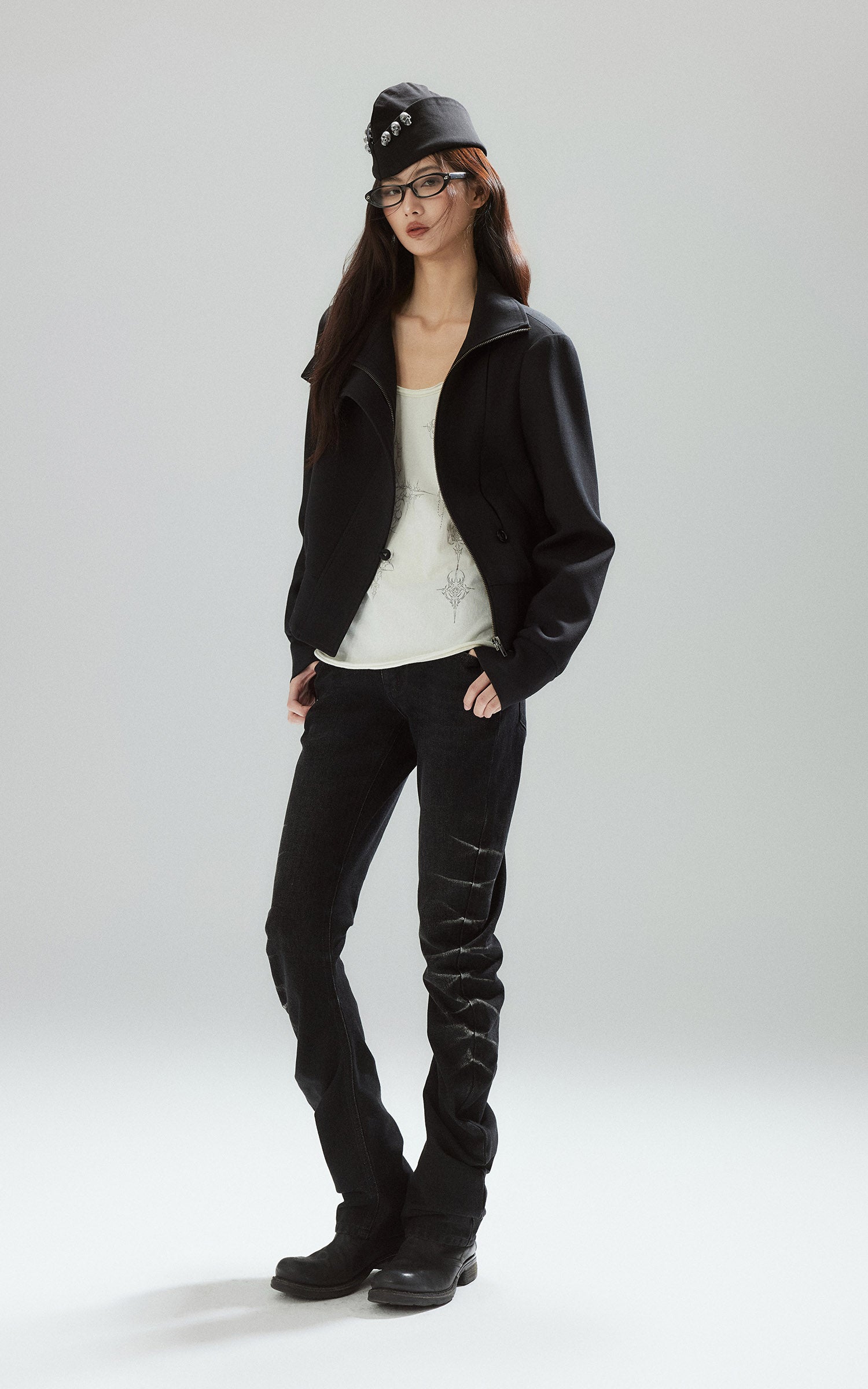 Low pixel ゴシッククロスウィングプリントフィットロングスリーブTシャツ