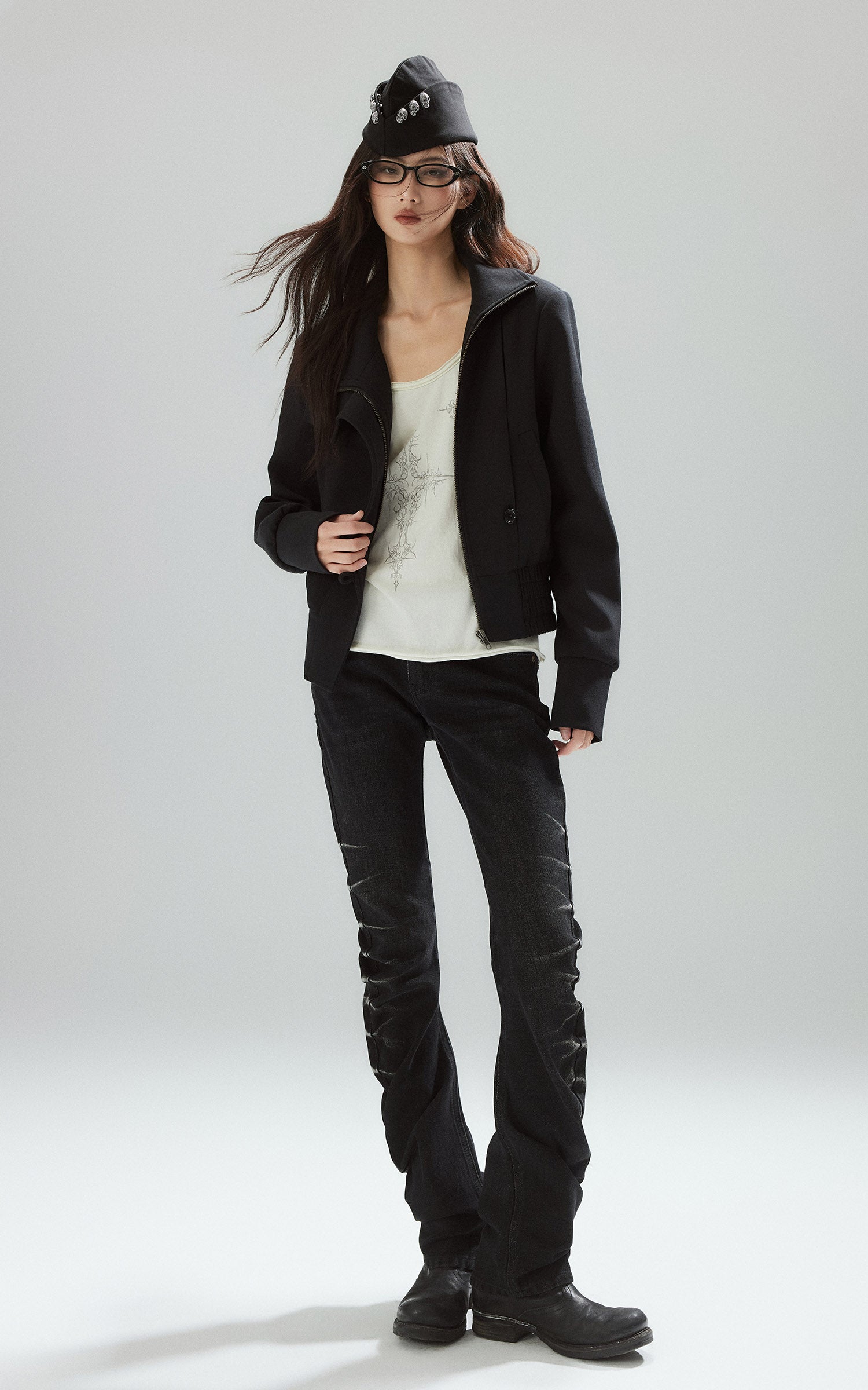 Low pixel ゴシッククロスウィングプリントフィットロングスリーブTシャツ