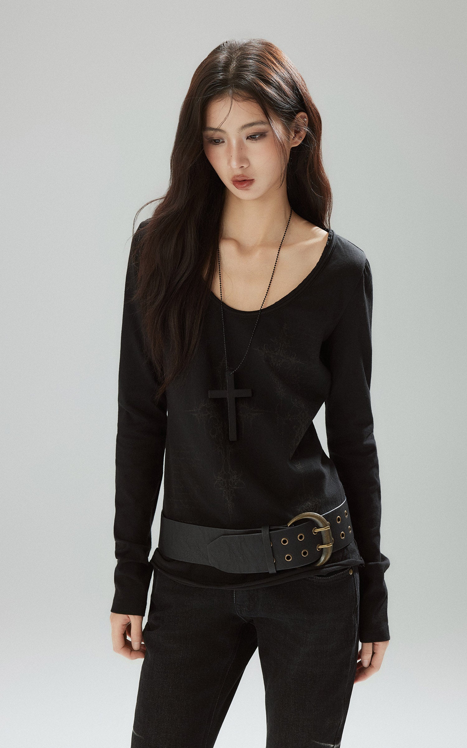 Low pixel ウォッシュドルーシュスリムフレアデニムパンツ