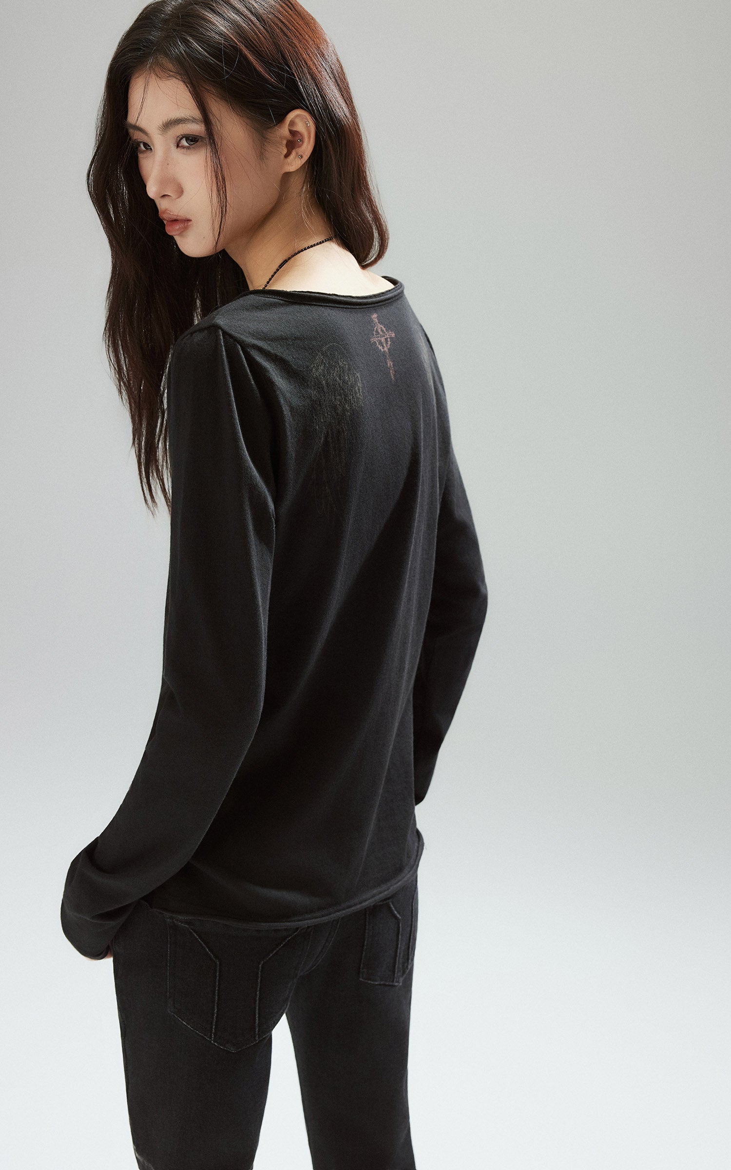 Low pixel ウォッシュドルーシュスリムフレアデニムパンツ