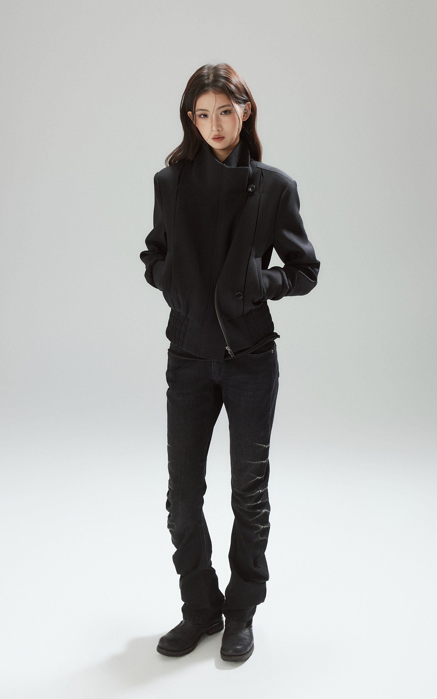 Low pixel ウォッシュドルーシュスリムフレアデニムパンツ