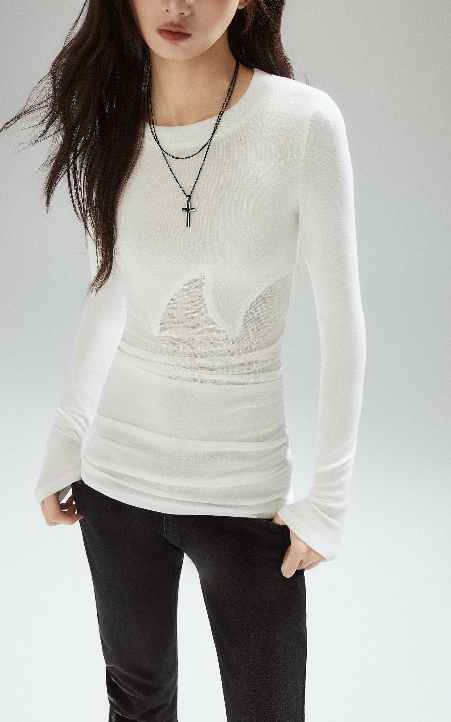 Low pixel ウォッシュドルーシュスリムフレアデニムパンツ